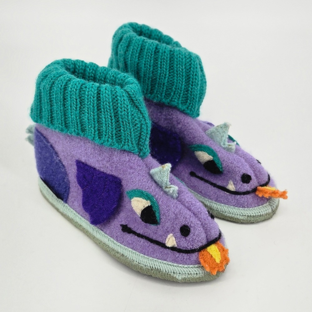 Garnet Hill Haflinger Boiled Wool Dragon Slipper Boots 11 Toddler Kids Pom EUC